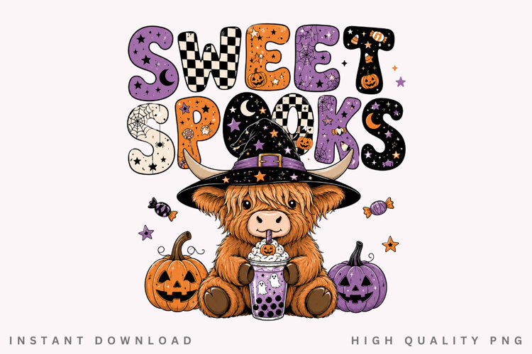Sweet Spooks PNG Sublimation Design, Retro Halloween example image 1