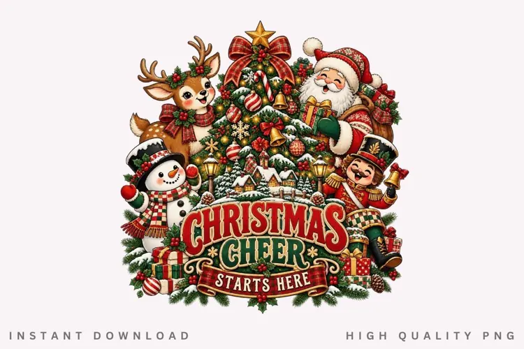 Christmas Cheer Starts Here Santa Reindeer Snowman