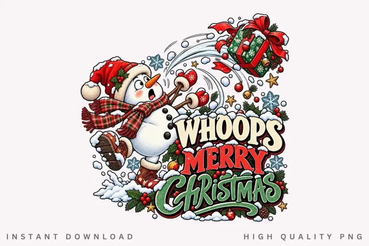 Whoops Merry Christmas Funny Snowman Holiday Gift PNG Design