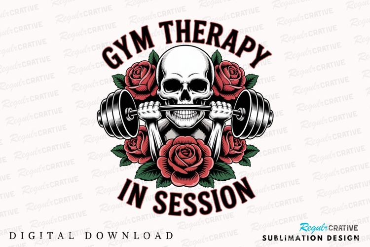 Gym Therapy Skull Roses Sublimation PNG