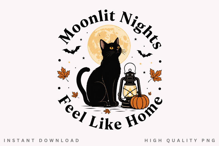 Moonlit Nights Feel Like Home PNG Sublimation Design, Black example image 1