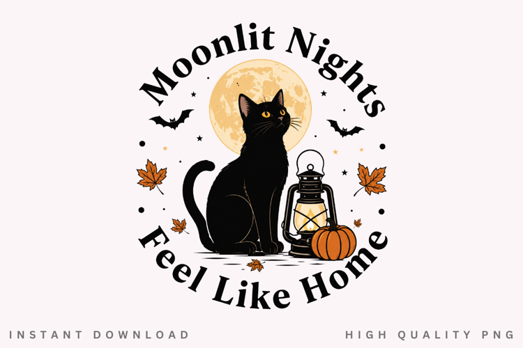 Moonlit Nights Feel Like Home PNG Sublimation Design, Black