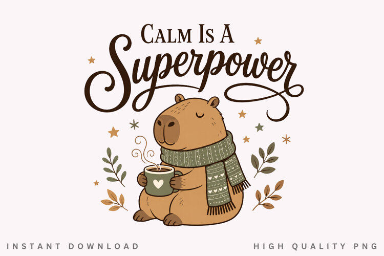 Calm Is A Superpower PNG Sublimation Design, Cute Capybara example image 1