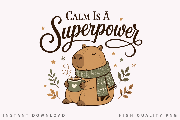 Calm Is A Superpower PNG Sublimation Design, Cute Capybara