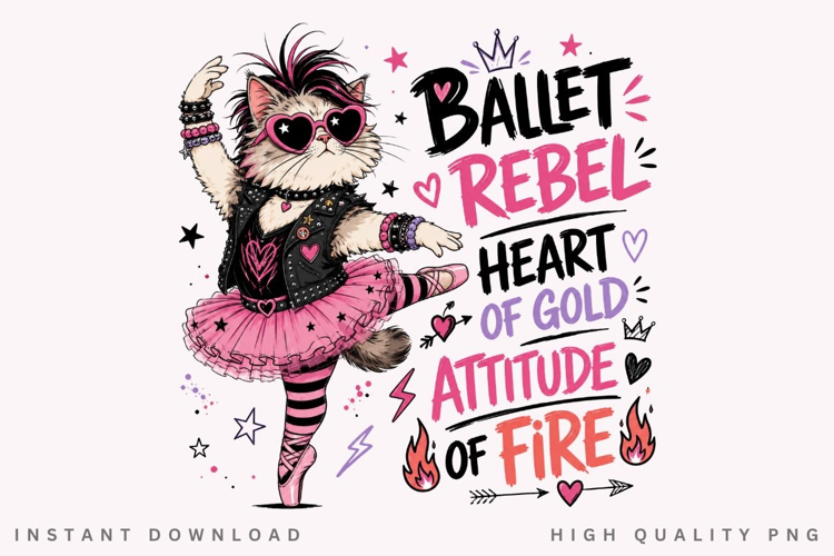 Ballerina Cat PNG Sublimation Design, Cute Punk Kitten