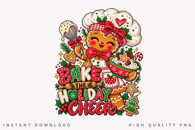 Cute Gingerbread Baker Holiday Cheer Christmas Baking PNG