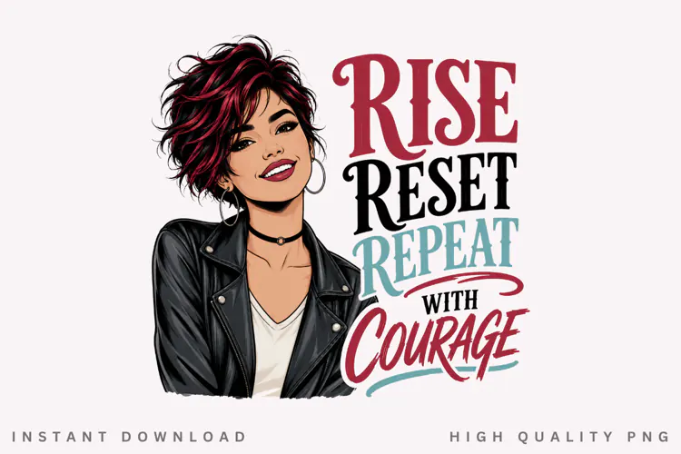 Rise Reset Repeat PNG Sublimation Design, Short Red Hair