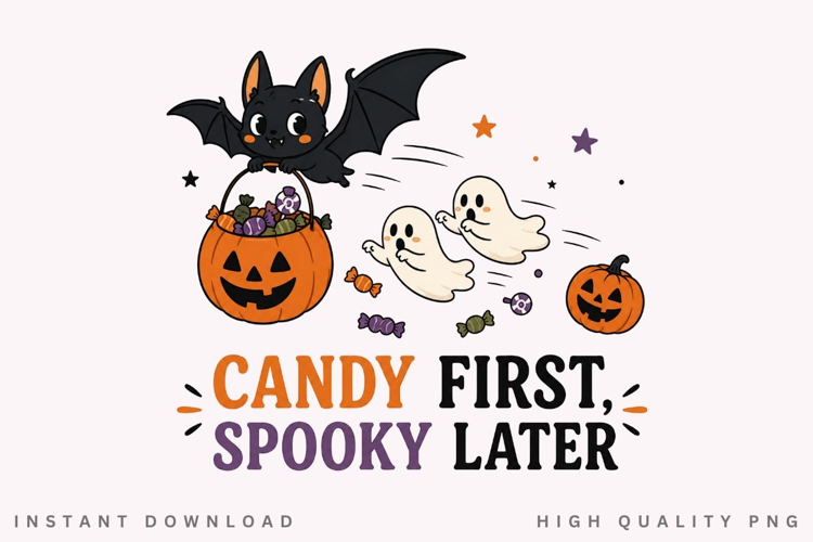 Candy First Spooky Later PNG Sublimation Design, Cute Bat