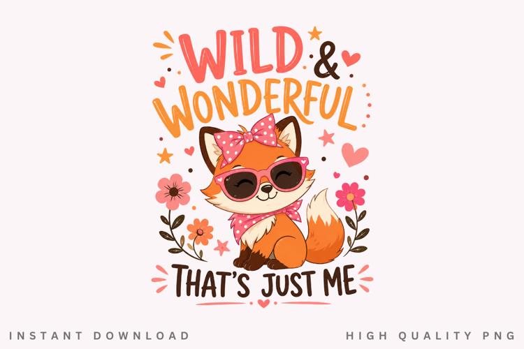 Wild And Wonderful PNG Sublimation Design, Cute Fox