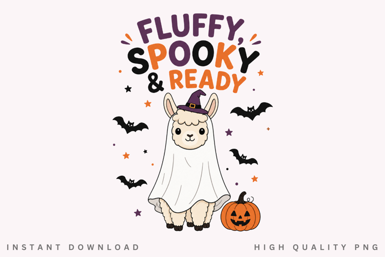 Fluffy Spooky And Ready PNG Sublimation Design, Ghost Llama