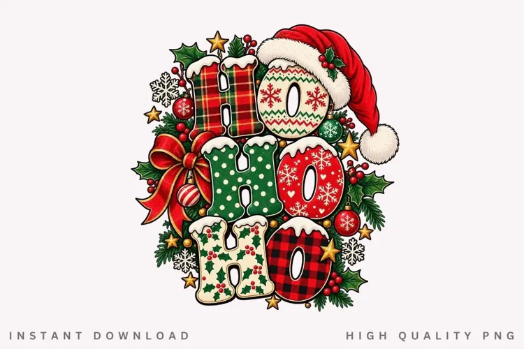 Merry Ho Ho Christmas Santa Hat Holiday Winter Typography