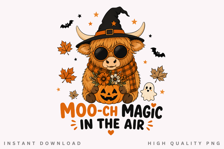 Moo-ch Magic In The Air PNG Sublimation Design, Highland Cow