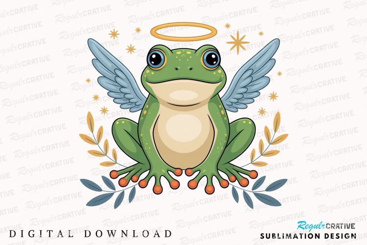 Cartoon Frog With Angel Wings And Halo Sublimation PNG