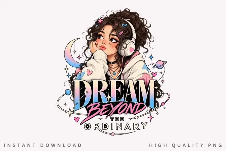 Dream Beyond the Ordinary Cute Girl with Headphones Cosmic