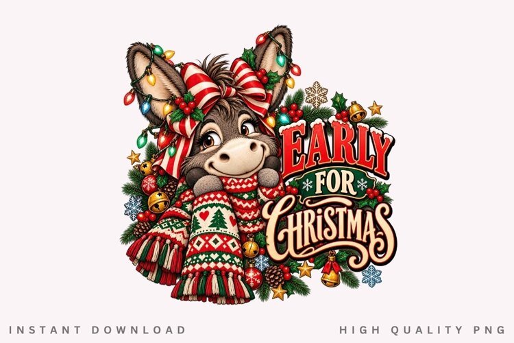 Cute Christmas Donkey Early For Christmas Festive Winter example image 1