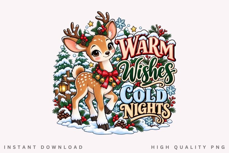 Warm Wishes Cold Nights Cute Reindeer Winter Christmas example image 1