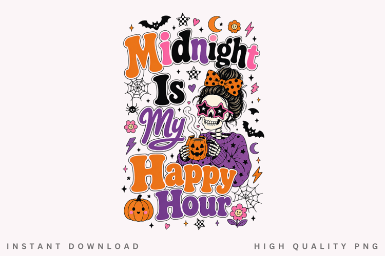 Midnight Is My Happy Hour PNG Sublimation Design, Retro