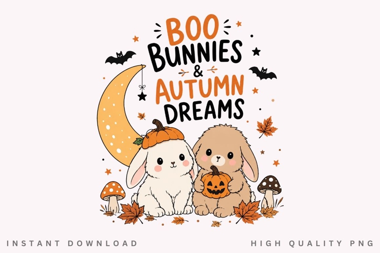 Boo Bunnies Autumn Dreams PNG Sublimation Design, Halloween