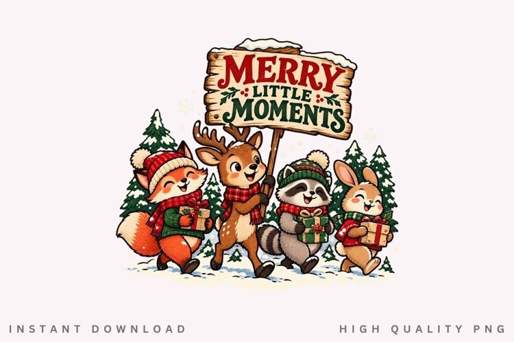 Merry Little Moments PNG Sublimation Design, Cute Woodland example image 1