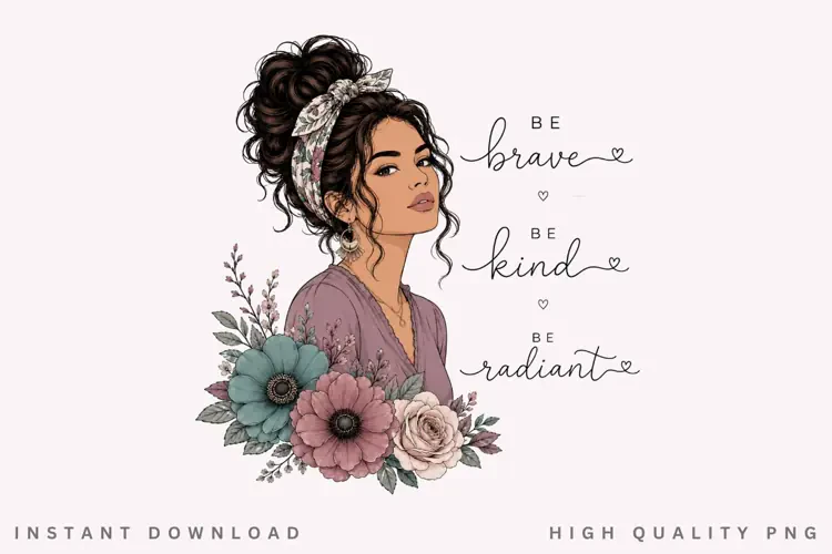 Brave Kind Radiant PNG Sublimation Design, Floral Headband