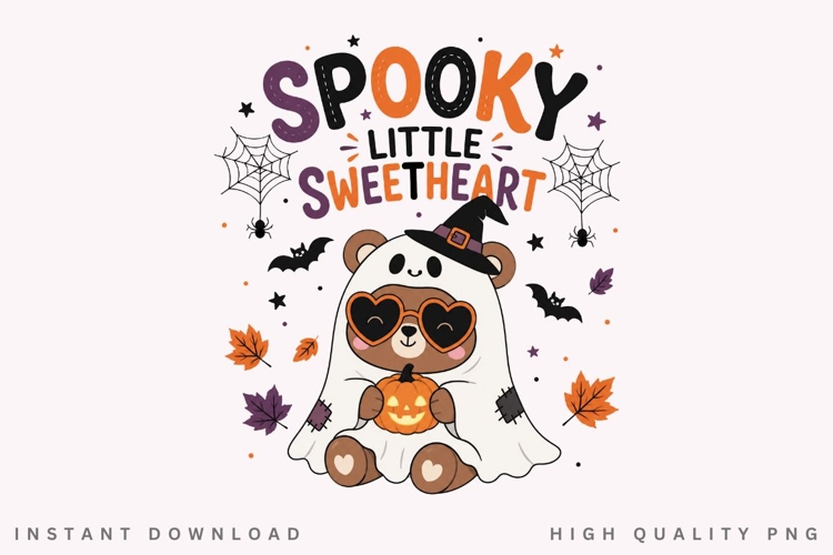 Spooky Little Sweetheart PNG Sublimation Design, Ghost Bear