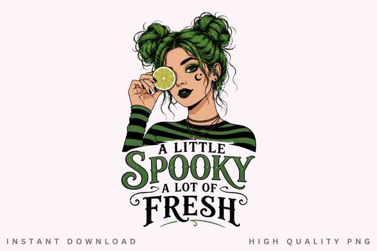 A Little Spooky PNG Sublimation Design, Green Hair Space example image 1