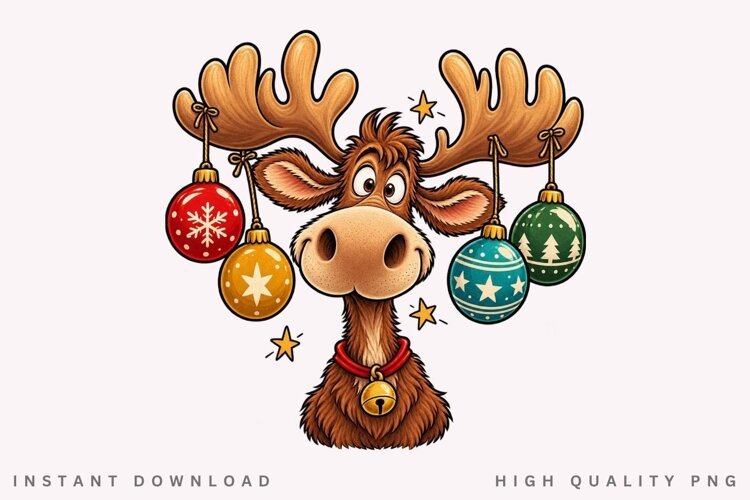 Christmas Moose PNG Sublimation Design, Funny Reindeer example image 1