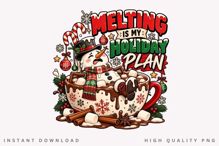 Melting Snowman Holiday Plan Hot Cocoa Christmas Winter PNG