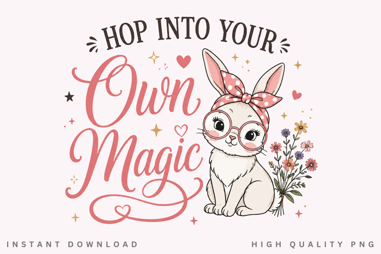 Hop Into Your Own Magic PNG Sublimation Design, Cute Bunny