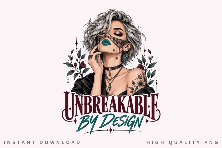 Unbreakable By Design PNG Sublimation Design, Gothic Glam example image 1