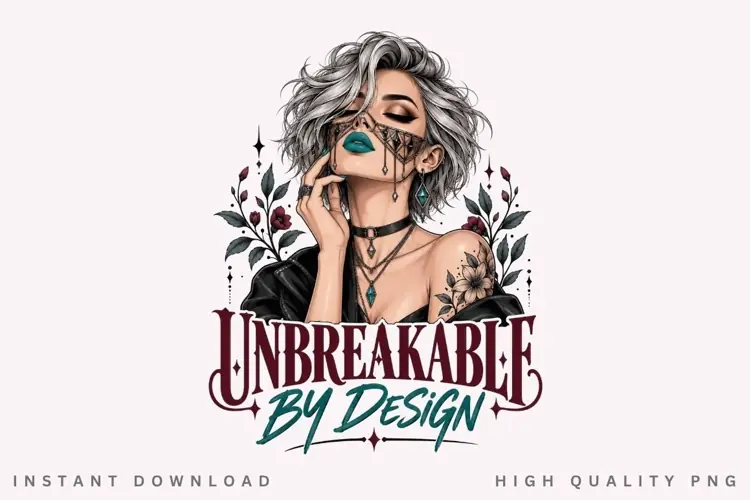 Unbreakable By Design PNG Sublimation Design, Gothic Glam