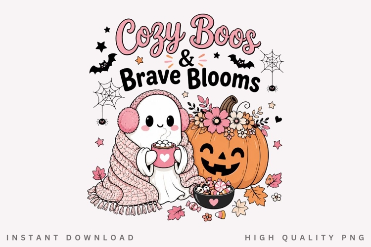 Cozy Boos And Brave Blooms PNG, Floral Pumpkin Ghost