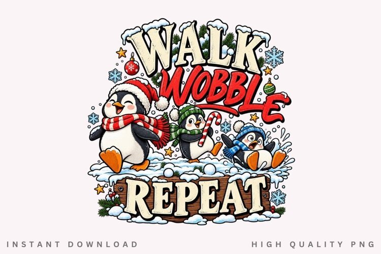 Cute Penguin Winter Walk Wobble Repeat Funny Christmas example image 1