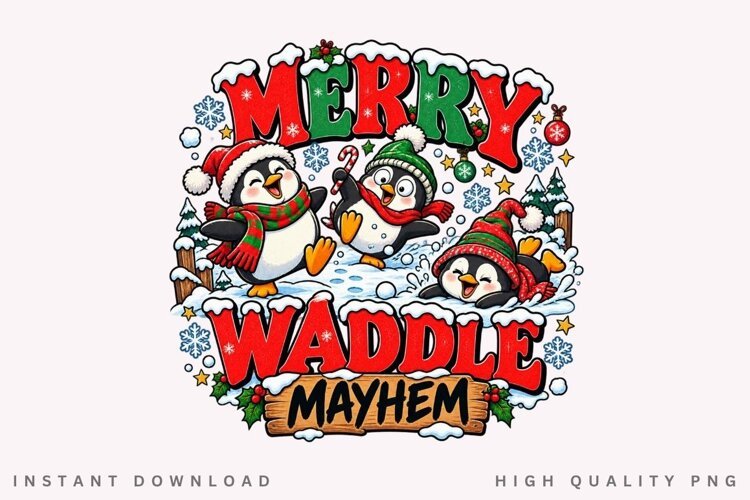 Cute Penguin Merry Waddle Mayhem Christmas Winter Holiday example image 1