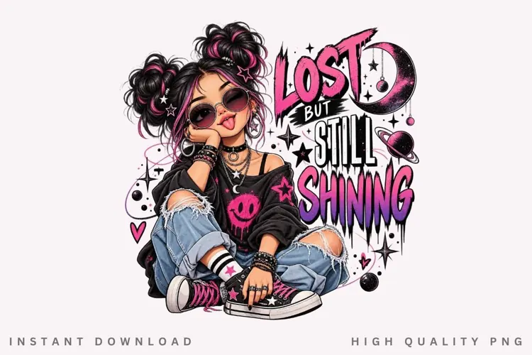 Lost But Still Shining Cosmic Girl Pink Purple Stars Moon