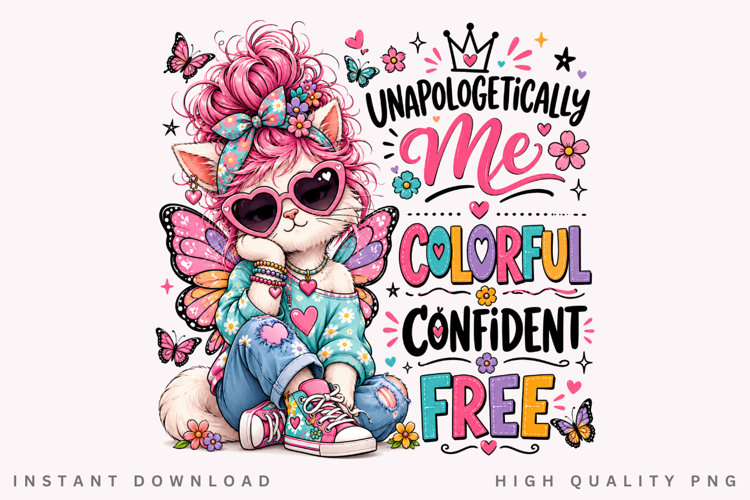 Unapologetically Me PNG Sublimation Design, Sassy Cat Pink