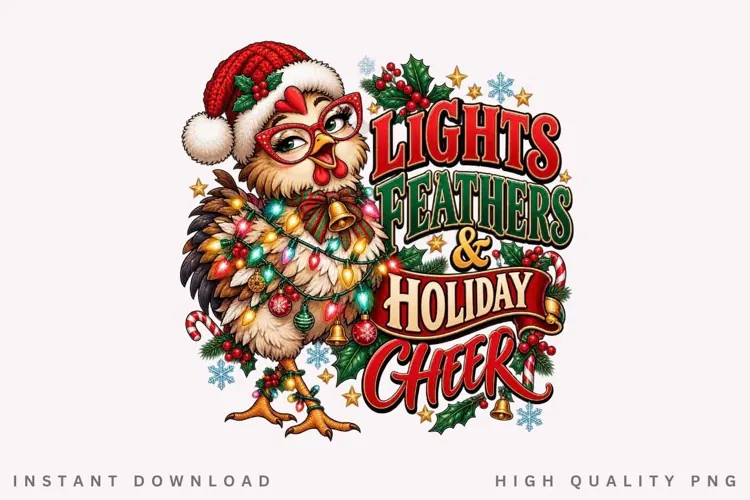 Festive Chicken Holiday Cheer Christmas Lights Winter PNG