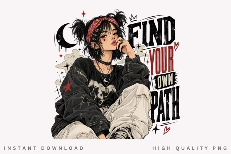 Edgy Alternative Girl with Red Bandana, Dark Streetwear