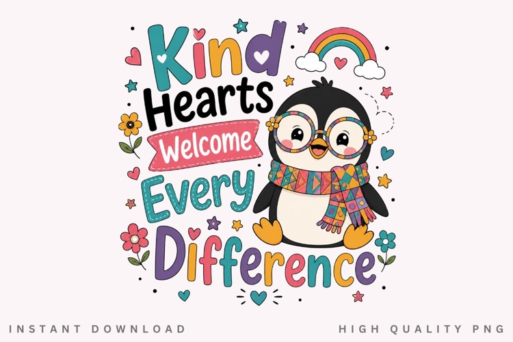 Kind Hearts Welcome Every Difference PNG Sublimation Design