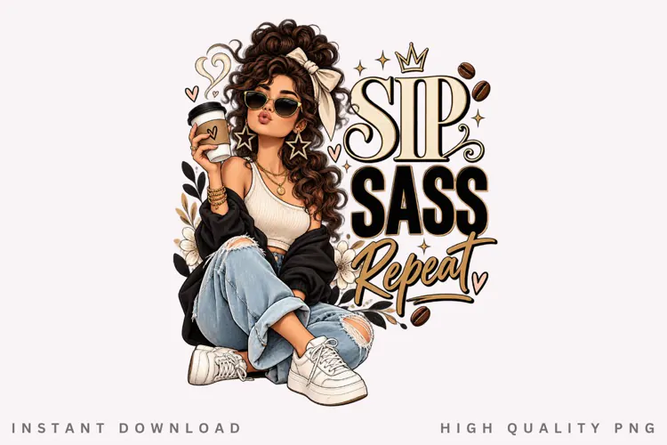 Coffee Queen PNG, Sassy Woman PNG, Stylish Coffee Girl