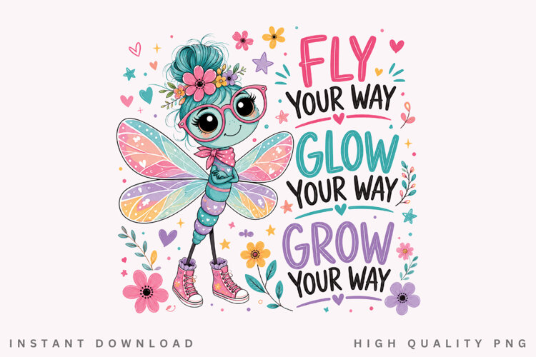 Fly Your Way Glow Your Way PNG Sublimation Design, Cute example image 1