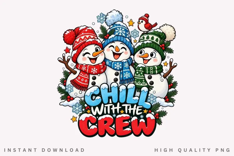 Chill with the Crew Snowman Friends Winter Christmas Holiday
