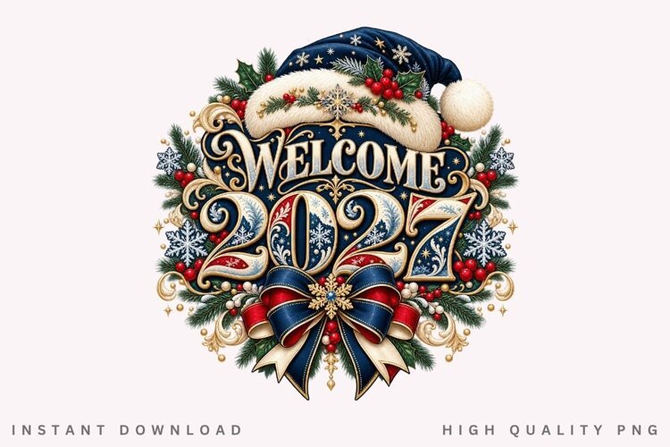 Welcome 2027 Elegant New Year Winter Holiday Celebration PNG example image 1