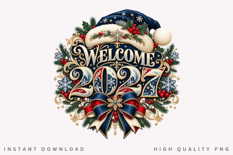 Welcome 2027 Elegant New Year Winter Holiday Celebration PNG