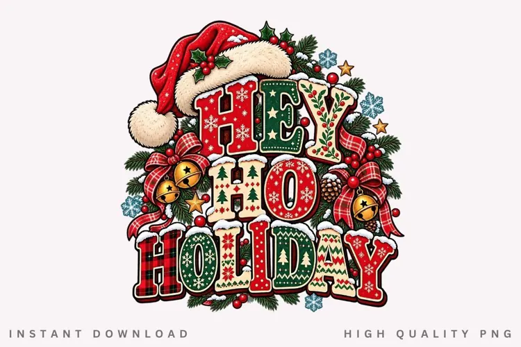 Festive Hey Ho Holiday Christmas Winter Typography PNG