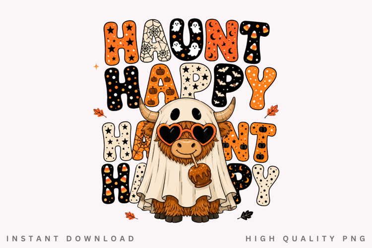 Haunt Happy PNG Sublimation Design, Retro Halloween Ghost