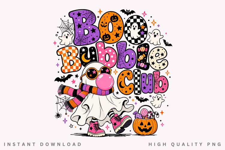 Boo Bubble Club PNG Sublimation Design, Retro Ghost