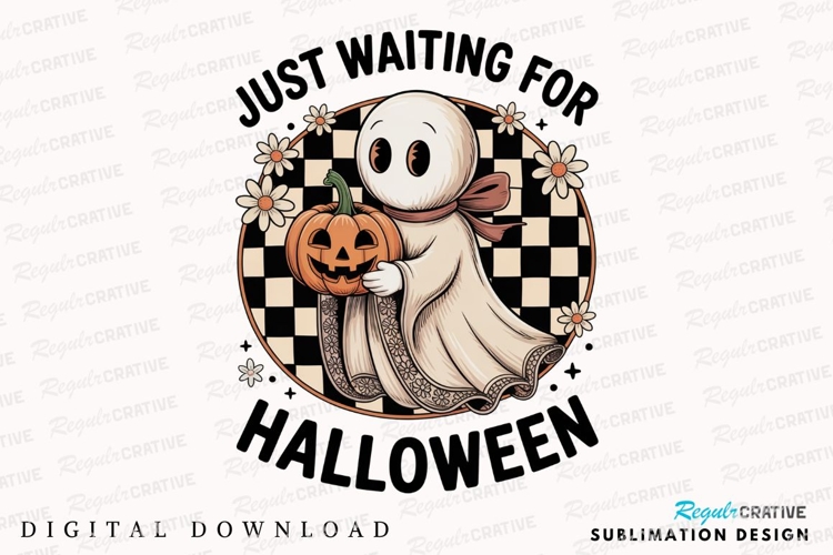 Cartoon Ghost Holding Pumpkin with Halloween Sublimation PNG