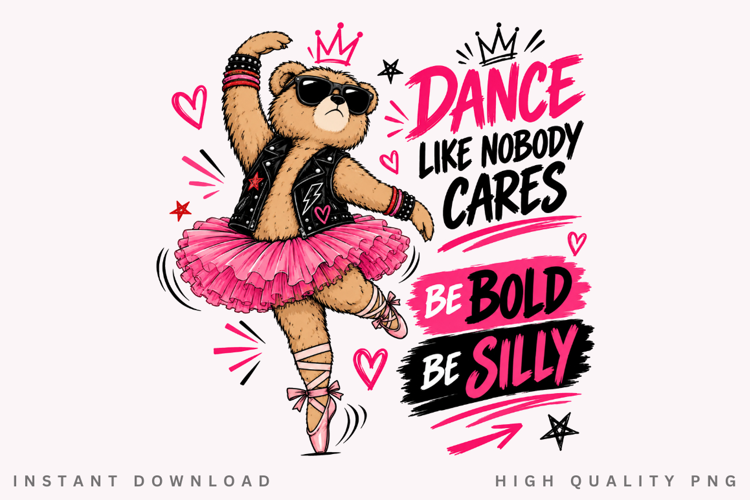 Ballerina Bear PNG Sublimation Design, Cute Punk Teddy Bear