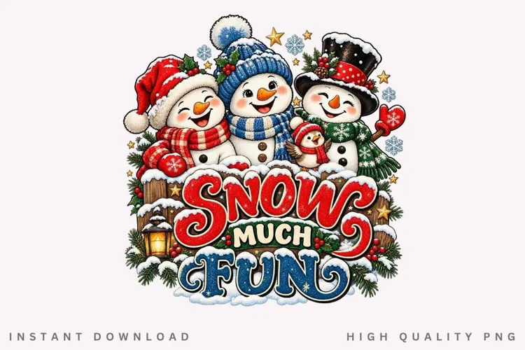 Snow Much Fun Cute Snowmen and Penguin Winter Holiday
